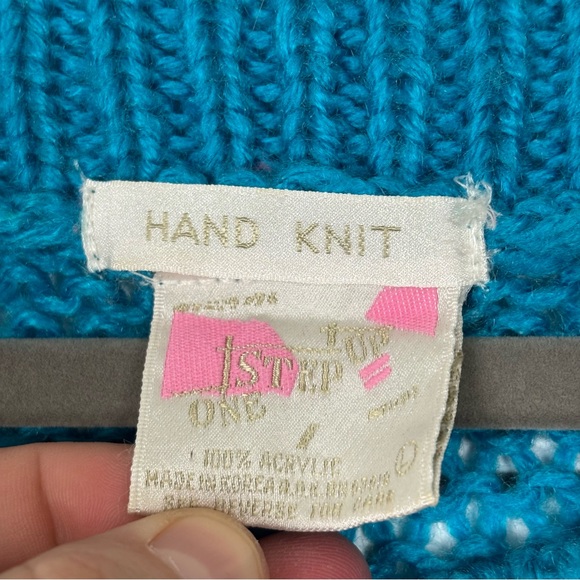 Vintage 80’s One Step Up Hand Knit Acrylic Colorblock Sweater Size Large - Picture 7 of 10